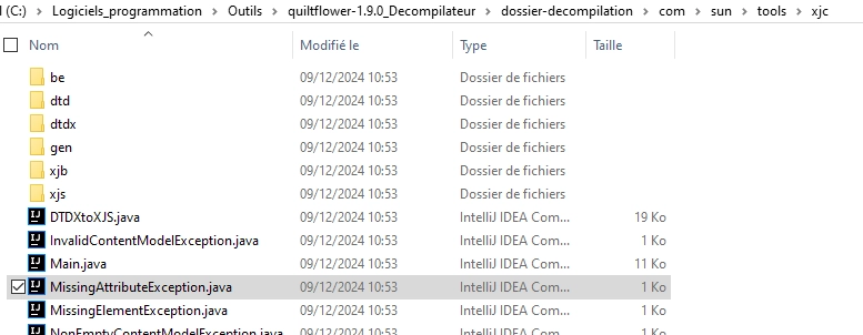 Bibliothèques affichées au format .java dans un projet.