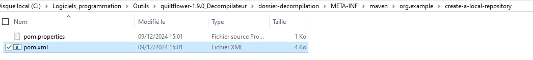 Fichier pom.xml situé dans le chemin spécifié précédemment.