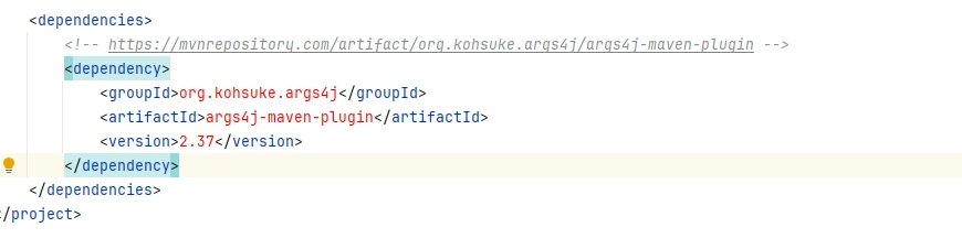 Ajout de la déclaration de la bibliothèque args4j dans le fichier pom.xml du projet 'recreate-java-project'.