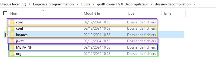 Fichiers décrits avec des cadres colorés autour d'eux.